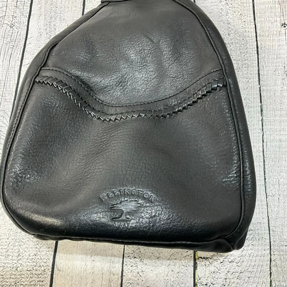 VINTAGE ELLINGTON Black Leather One Shoulder Sling Backpack Crossbody Bag